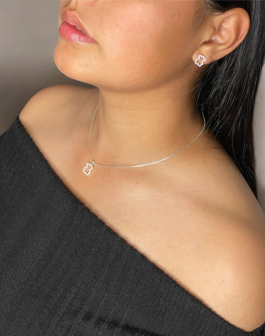 Set Silueta Oso Plata Ley 925