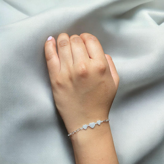 Pulsera Tres Corazones Plata Ley 925
